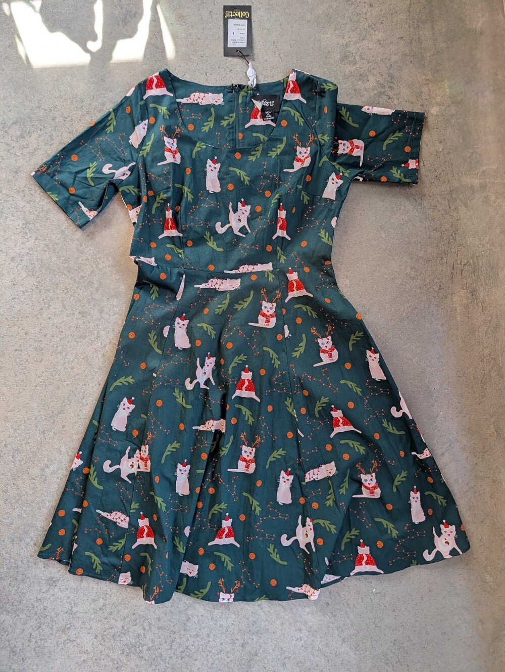 Collectif Amber Kitty Kat Holiday Dress NWT Green Size XL